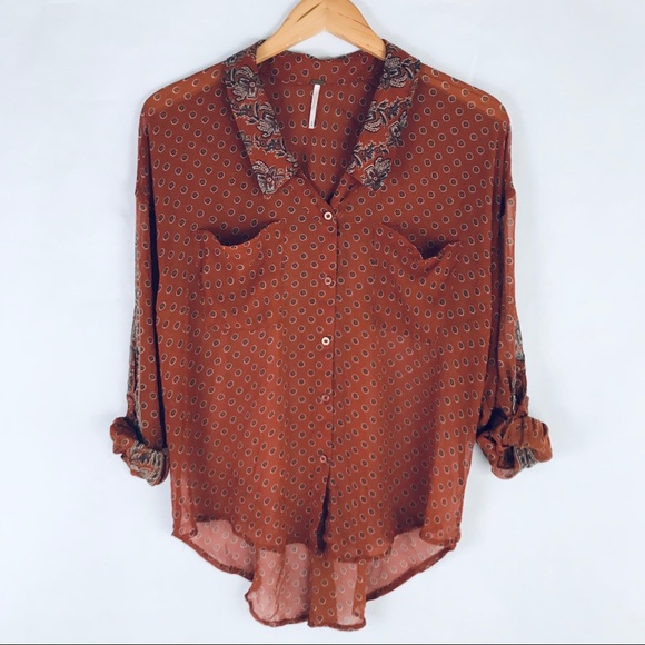Free People Tops - Free People Rust Easy Rider Sheer Blouse Top